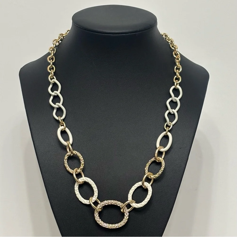 Gold and White Chain Statement Necklace - Picture 7 of 7